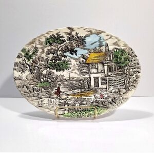Vtg 80s MYOTT Staffordshire The Hunter Hand Engraved 12 In Oval Platter England